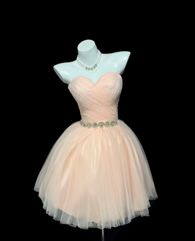 Cute Ball Gown Sweetheart Blush Pink Tulle Mini Senior Inspo Short Party Outfits Formal Homecoming Dresses RB3076