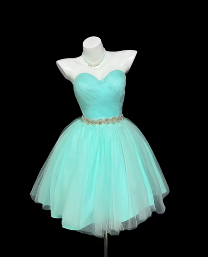 Cute Ball Gown Sweetheart Tiffany Blue Tulle Mini Senior Inspo Short Party Outfits Formal Homecoming Dresses RB3077
