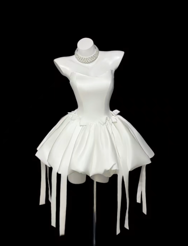 Gorgeous Ball Gown Strapless Satin White For Women Mini Senior Inspo Short Birthday Outfits Homecoming Dresses RB3079