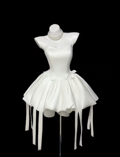 Gorgeous Ball Gown Strapless Satin White For Women Mini Senior Inspo Short Birthday Outfits Homecoming Dresses RB3079