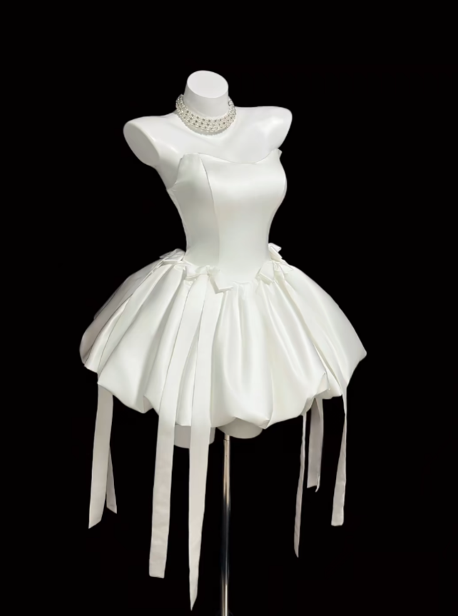 Gorgeous Ball Gown Strapless Satin White For Women Mini Senior Inspo Short Birthday Outfits Homecoming Dresses RB3079