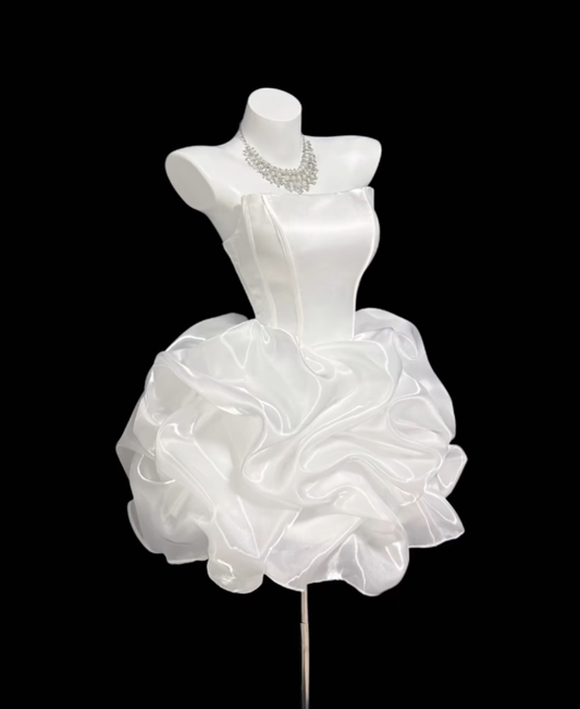 Pretty Ball Gown Strapless White For Women Girls Teens Graduation Mini Senior Inspo Short 16th Birthday Outfits Homecoming Dresses RB3086