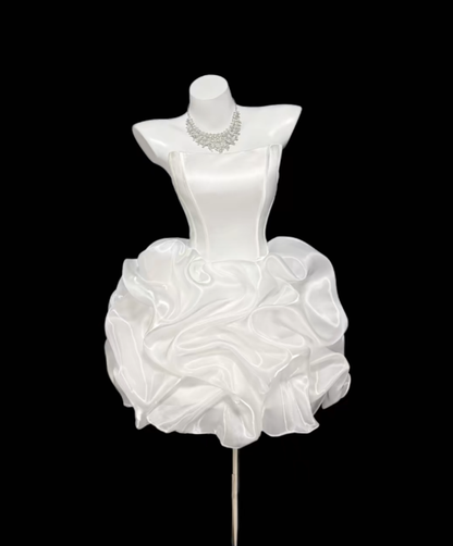 Pretty Ball Gown Strapless White For Women Girls Teens Graduation Mini Senior Inspo Short 16th Birthday Outfits Homecoming Dresses RB3086