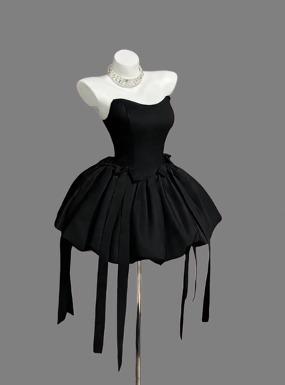 Pretty Ball Gown Strapless Little Black Dress For Women Girls Teens Graduation Senior Inspo Short 16th Birthday Outfits Homecoming Dresses RB3087