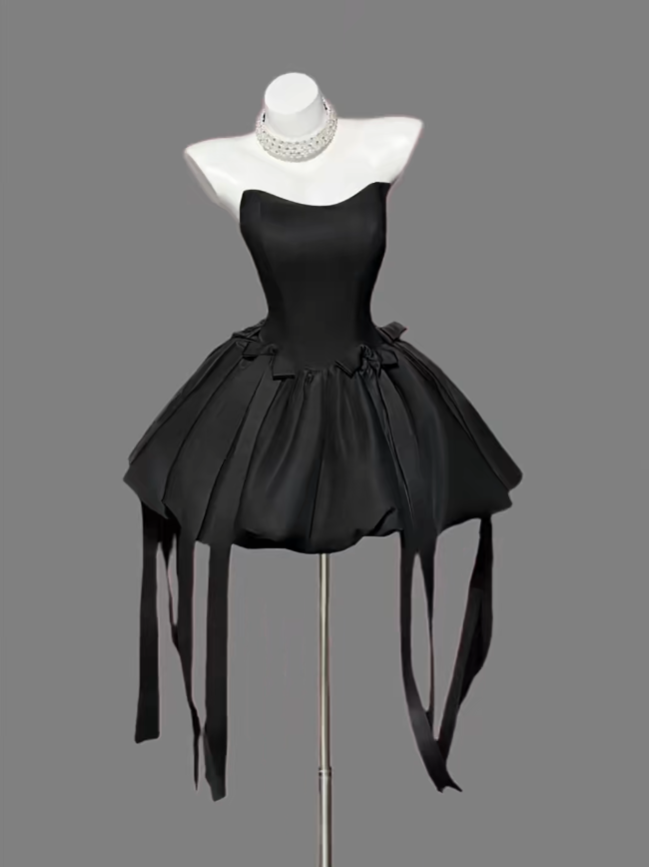 Pretty Ball Gown Strapless Little Black Dress For Women Girls Teens Graduation Senior Inspo Short 16th Birthday Outfits Homecoming Dresses RB3087