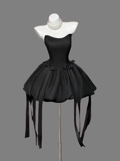 Pretty Ball Gown Strapless Little Black Dress For Women Girls Teens Graduation Senior Inspo Short 16th Birthday Outfits Homecoming Dresses RB3087
