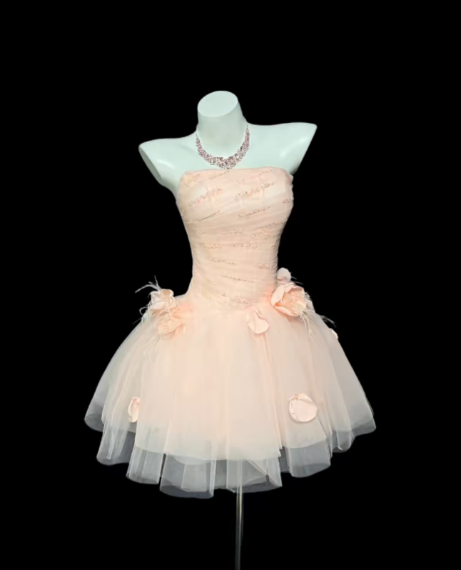 Aesthetic Ball Gown Strapless Blush Pink 16th Birthday Outfit Ideas For Teens Inspo Short Hoco Gown Homecoming Dresses RB3089