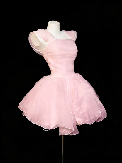 Cute Ball Gown Square Neck Pink Mini Senior Inspo Short Birthday 16th Party Outfits Formal Homecoming Dresses RB3090