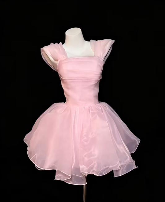 Cute Ball Gown Square Neck Pink Mini Senior Inspo Short Birthday 16th Party Outfits Formal Homecoming Dresses RB3090