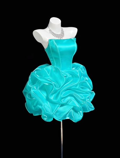 Aesthetic Ball Gown Strapless Blue 16th Birthday Outfit Ideas For Teens Inspo Short Hoco Gown Homecoming Dresses RB3091