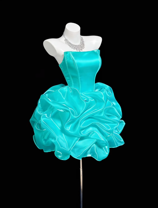 Aesthetic Ball Gown Strapless Blue 16th Birthday Outfit Ideas For Teens Inspo Short Hoco Gown Homecoming Dresses RB3091