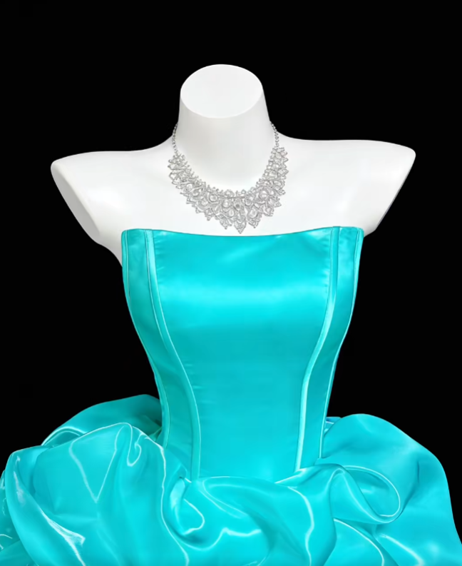 Aesthetic Ball Gown Strapless Blue 16th Birthday Outfit Ideas For Teens Inspo Short Hoco Gown Homecoming Dresses RB3091