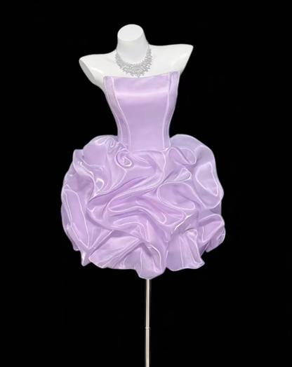 Aesthetic Ball Gown Strapless Lilac 16th Birthday Outfit Ideas For Teens Inspo Short Hoco Gown Homecoming Dresses RB3094