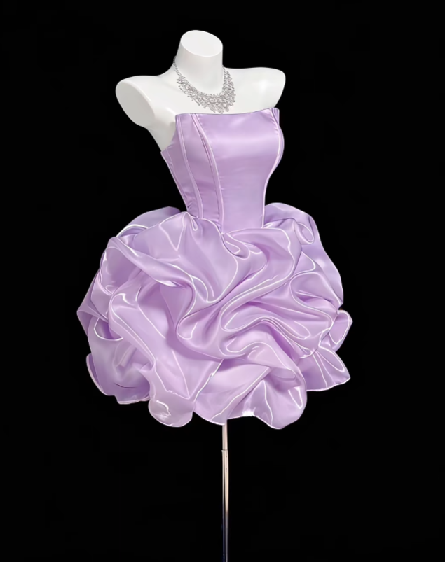 Aesthetic Ball Gown Strapless Lilac 16th Birthday Outfit Ideas For Teens Inspo Short Hoco Gown Homecoming Dresses RB3094