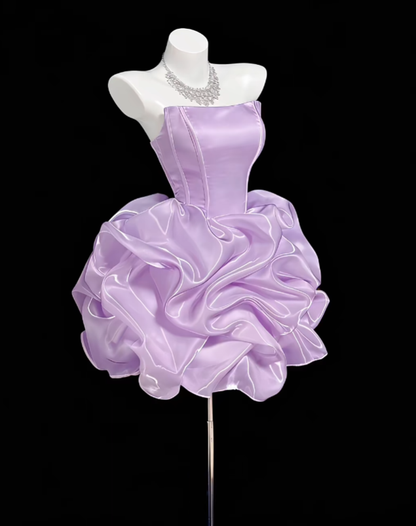 Aesthetic Ball Gown Strapless Lilac 16th Birthday Outfit Ideas For Teens Inspo Short Hoco Gown Homecoming Dresses RB3094