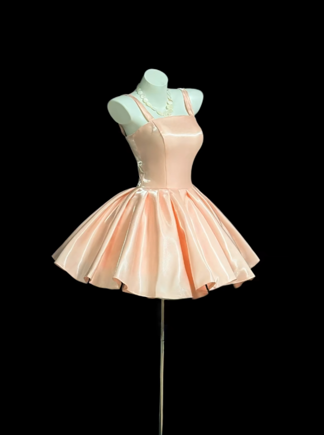 Fairy Ball Gown Square Neck Blush Pink Graduation Gown Mini Senior Inspo Short Homecoming Dresses RB3100