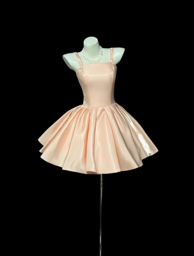 Fairy Ball Gown Square Neck Blush Pink Graduation Gown Mini Senior Inspo Short Homecoming Dresses RB3100