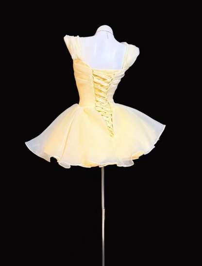 Cute Ball Gown Square Neck Yellow Mini Senior Inspo Short Birthday 17th Party Outfits Formal Homecoming Dresses RB3101