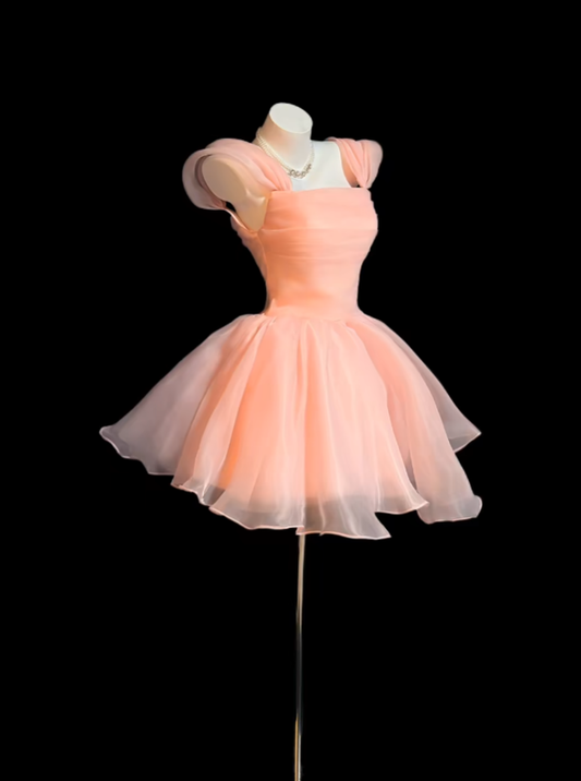 Cute Ball Gown Square Neck Blush Pink Mini Senior Inspo Short Birthday 17th Party Outfits Formal Homecoming Dresses RB3103