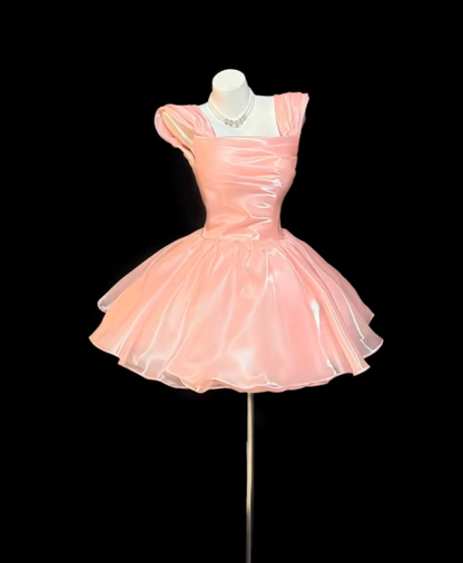 Cute Ball Gown Square Neck Blush Pink Mini Senior Inspo Short Birthday 19th Party Outfits Formal Homecoming Dresses RB3108