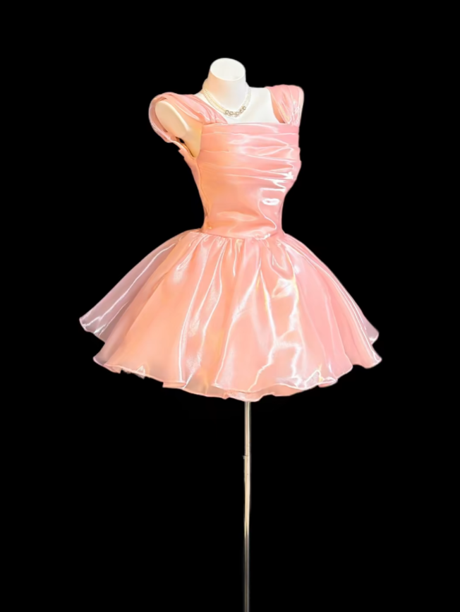 Cute Ball Gown Square Neck Blush Pink Mini Senior Inspo Short Birthday 19th Party Outfits Formal Homecoming Dresses RB3108