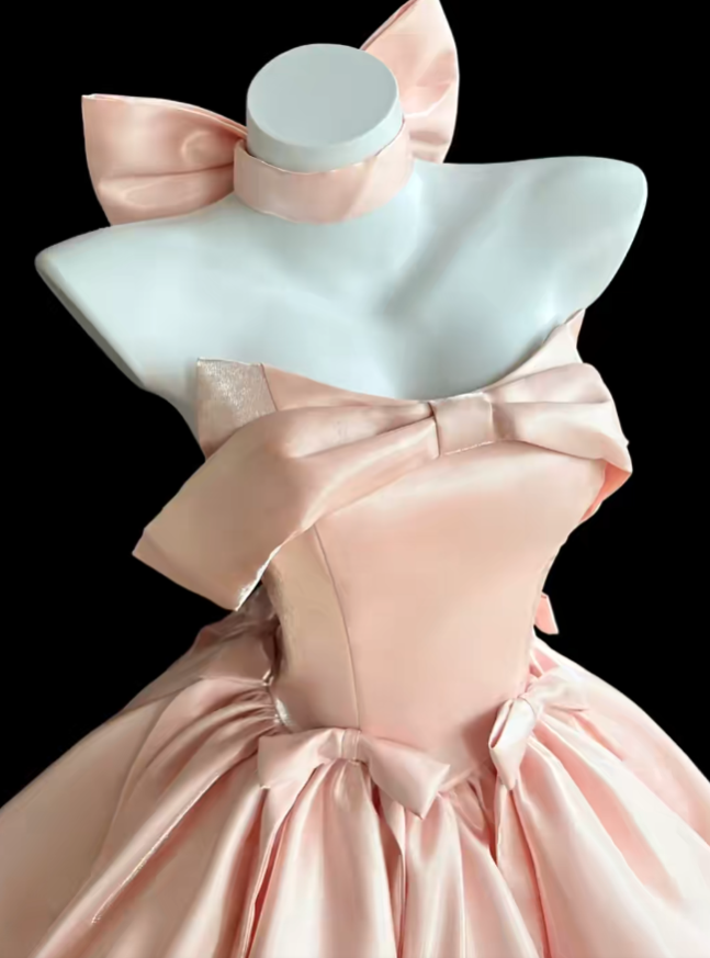 Aesthetic Ball Gown Off The Shoulder Pink 18th Birthday Outfit Ideas With Bow Inspo Short Hoco Gown Homecoming Dresses RB3117