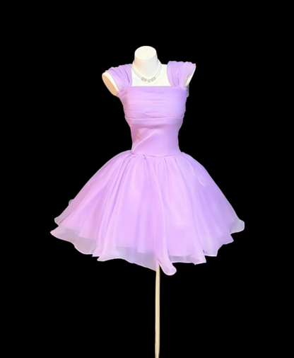 Fairy Ball Gown Lilac Square Neck Graduation Gown Mini Senior Inspo Short Homecoming Dress RB3118