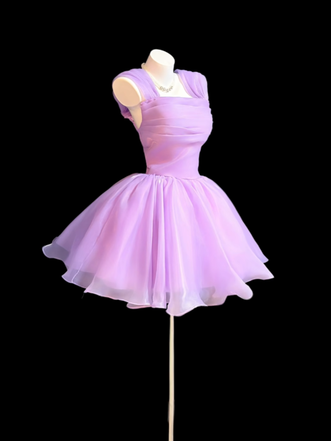 Fairy Ball Gown Lilac Square Neck Graduation Gown Mini Senior Inspo Short Homecoming Dress RB3118