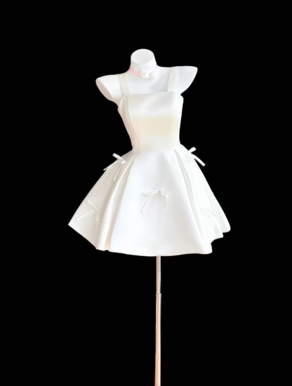 Fairy Ball Gown White Square Neck Graduation Gown Mini Senior Inspo Short Homecoming Dress RB3122