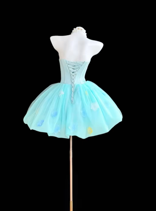 Cute Ball Gown Strapless Light Sky Blue With 3D Flowers Mini Senior Inspo Short Birthday 17th Party Outfits Homecoming Dresses RB3124