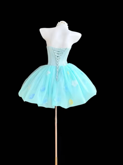 Cute Ball Gown Strapless Light Sky Blue With 3D Flowers Mini Senior Inspo Short Birthday 17th Party Outfits Homecoming Dresses RB3124