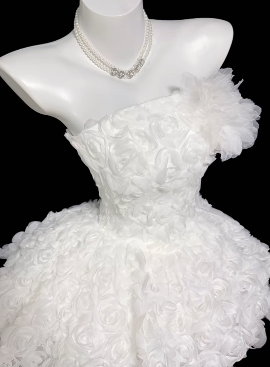 Cute Ball Gown Strapless White Mini Senior Inspo Short Birthday 17th Party Outfits Homecoming Dresses RB3129