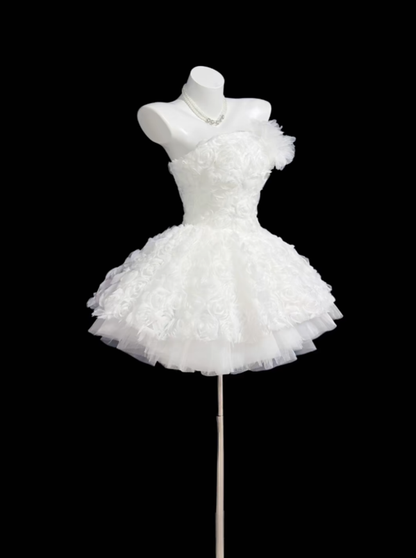 Cute Ball Gown Strapless White Mini Senior Inspo Short Birthday 17th Party Outfits Homecoming Dresses RB3129