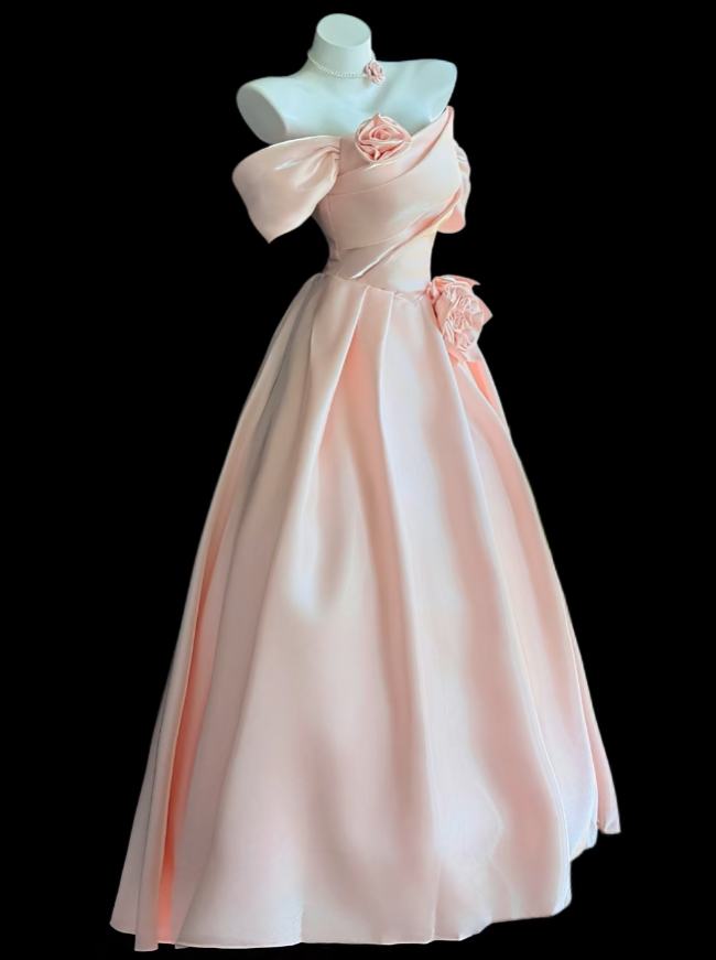 Modest Ball Gown Off The Shoulder Blush Pink Birthday Dress Sleeveless Evening Prom Formal Dresses RB3130