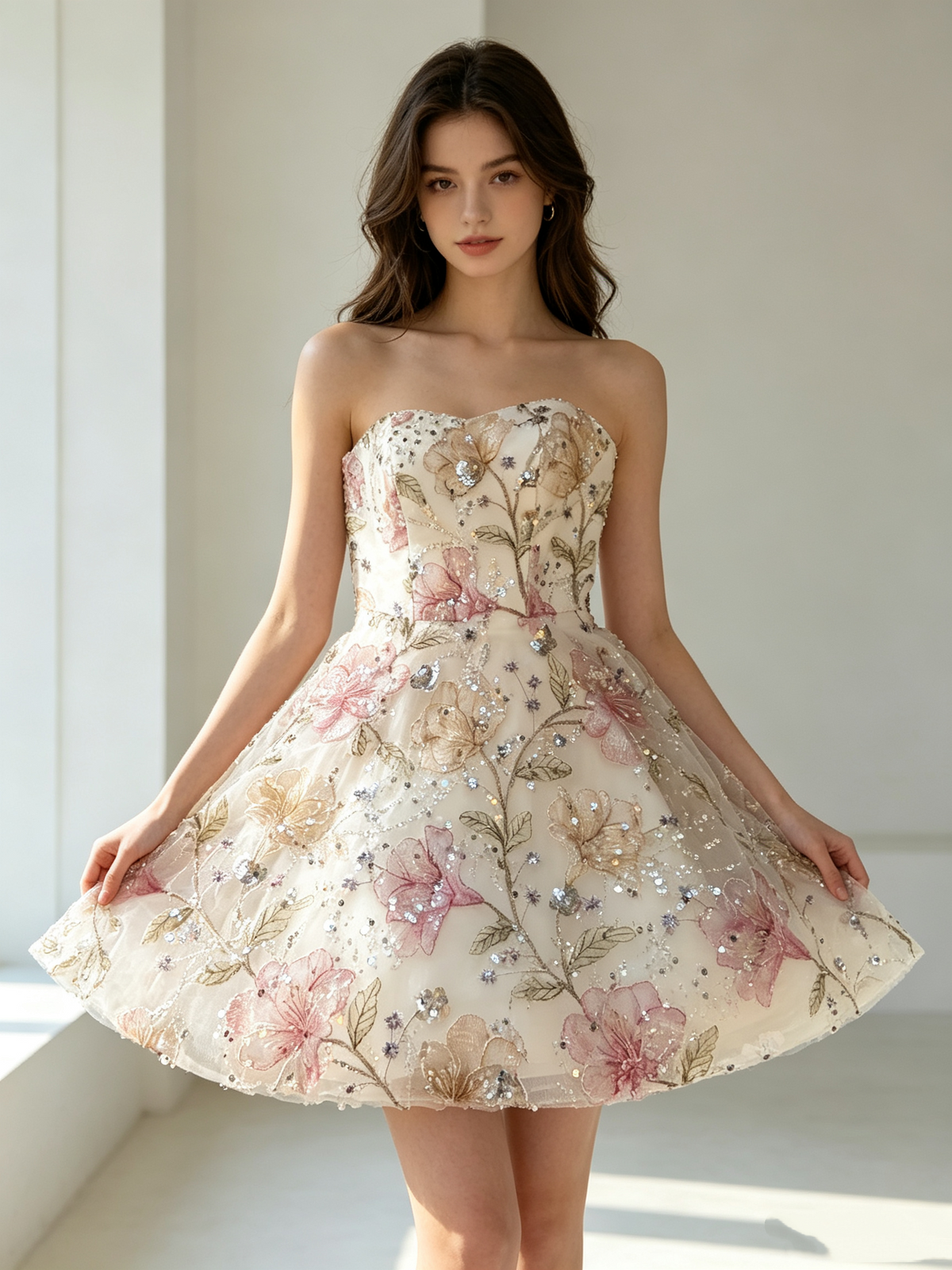 Sparkly A Line Strapless Homecoming Dresses Lace Graduation Cocktail Graduation Outfit RB6754