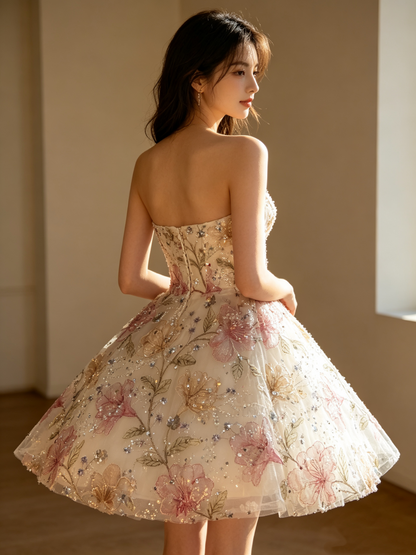 Sparkly A Line Strapless Homecoming Dresses Lace Graduation Cocktail Graduation Outfit RB6754