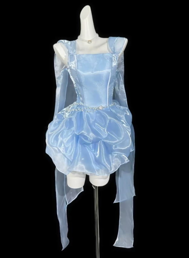 Elegant Ball Gown Square Neck Light Sky Blue University Ideas Homecoming Dress Inspo Short High School Senior Graduation Outfit RB6991