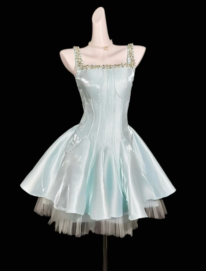 Elegant Ball Gown Square Neck Light Mint Green University Ideas Homecoming Dress Inspo Short High School Senior Graduation Outfit RB6998