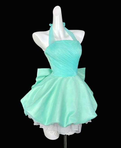 Cute Ball Gown Halter Green With Bow University Ideas Homecoming Dress Inspo Short High School Senior Hoco Court Dresses RB7000