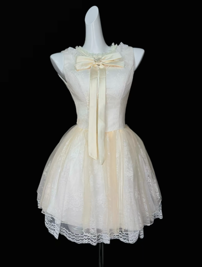Cute Ball Gown Scoop Light Yellow Lace University Ideas Homecoming Dress Inspo Short High School Senior Hoco Court Dresses RB7004