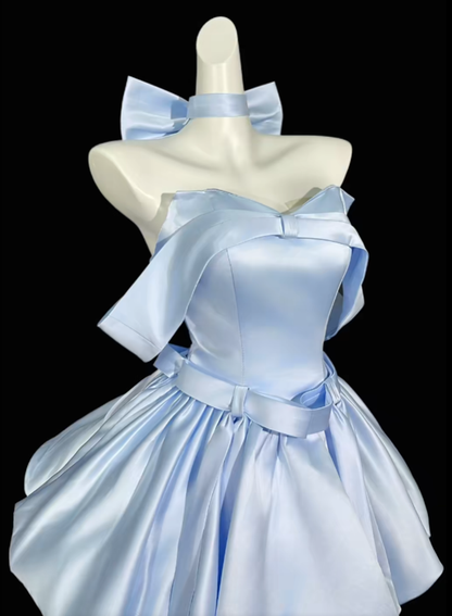 Unique Ball Gown Off The Shoulder Blue With Bow University Ideas Homecoming Dress Inspo Short Senior Party Cocktail Outfits RB7015