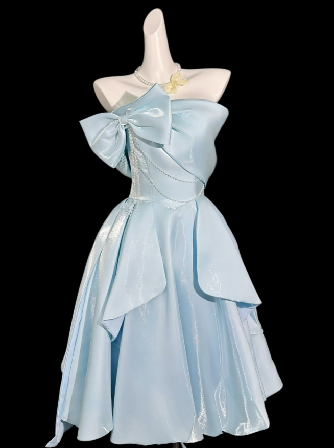 Cute Ball Gown Strapless Blue Knee Length University Ideas Homecoming Outfits Inspo Senior Hoco Court Dresses RB7030