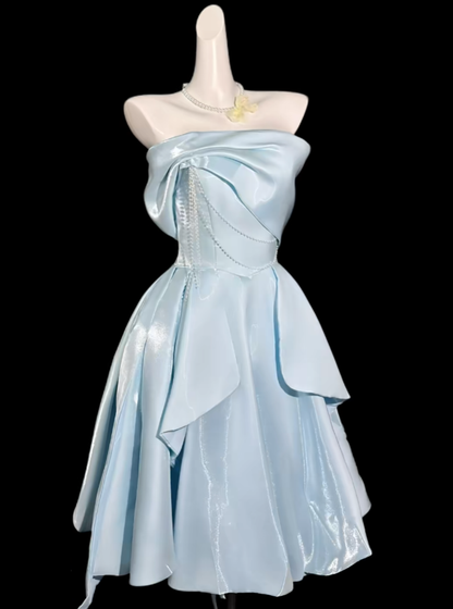 Cute Ball Gown Strapless Blue Knee Length University Ideas Homecoming Outfits Inspo Senior Hoco Court Dresses RB7030