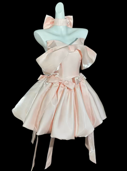 Unique Ball Gown Off The Shoulder Blush Pink With Bow University Ideas Homecoming Dress Inspo Short Senior Party Cocktail Outfits RB7042