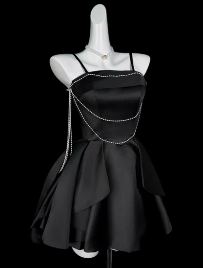 Simple A Line Spaghetti Straps Little Black Dress University Ideas Homecoming Outfits Inspo Senior Hoco Court Dresses RB7050