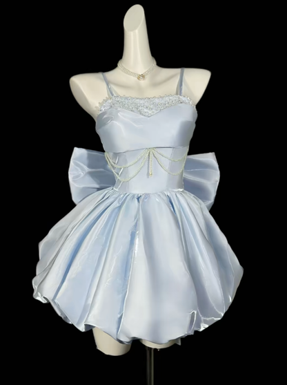 Simple Ball Gown Spaghetti Straps Light Sky Blue University Ideas Homecoming Outfits Inspo Senior Hoco Court Dresses RB7051