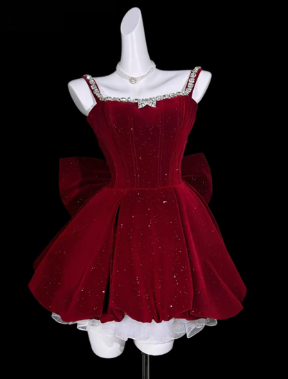 Modest Ball Gown Spaghetti Straps Red Velvet University Ideas Homecoming Outfits Inspo Senior Hoco Court Dresses RB7052