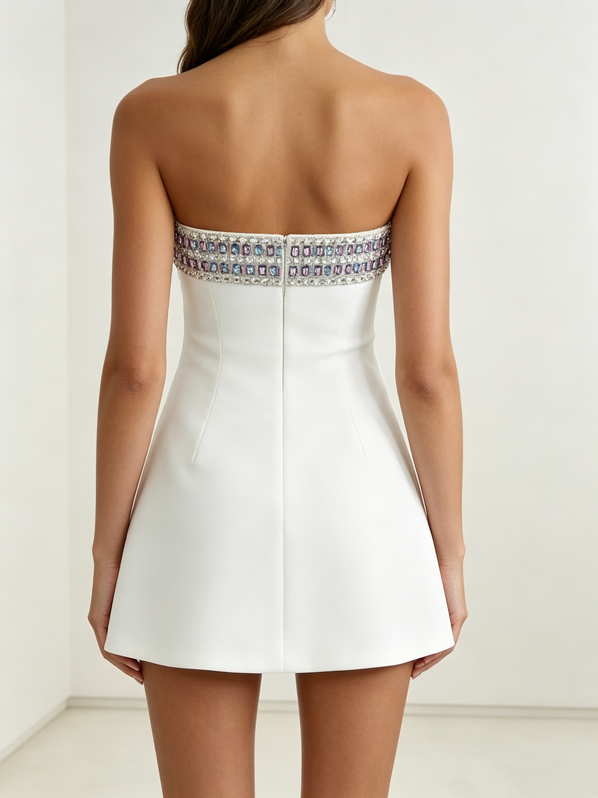 Pretty A Line Strapless White With Beading Mini Dress Homecoming Dresses University Ideas Inspo Short Hoco Court Gowns RB7254