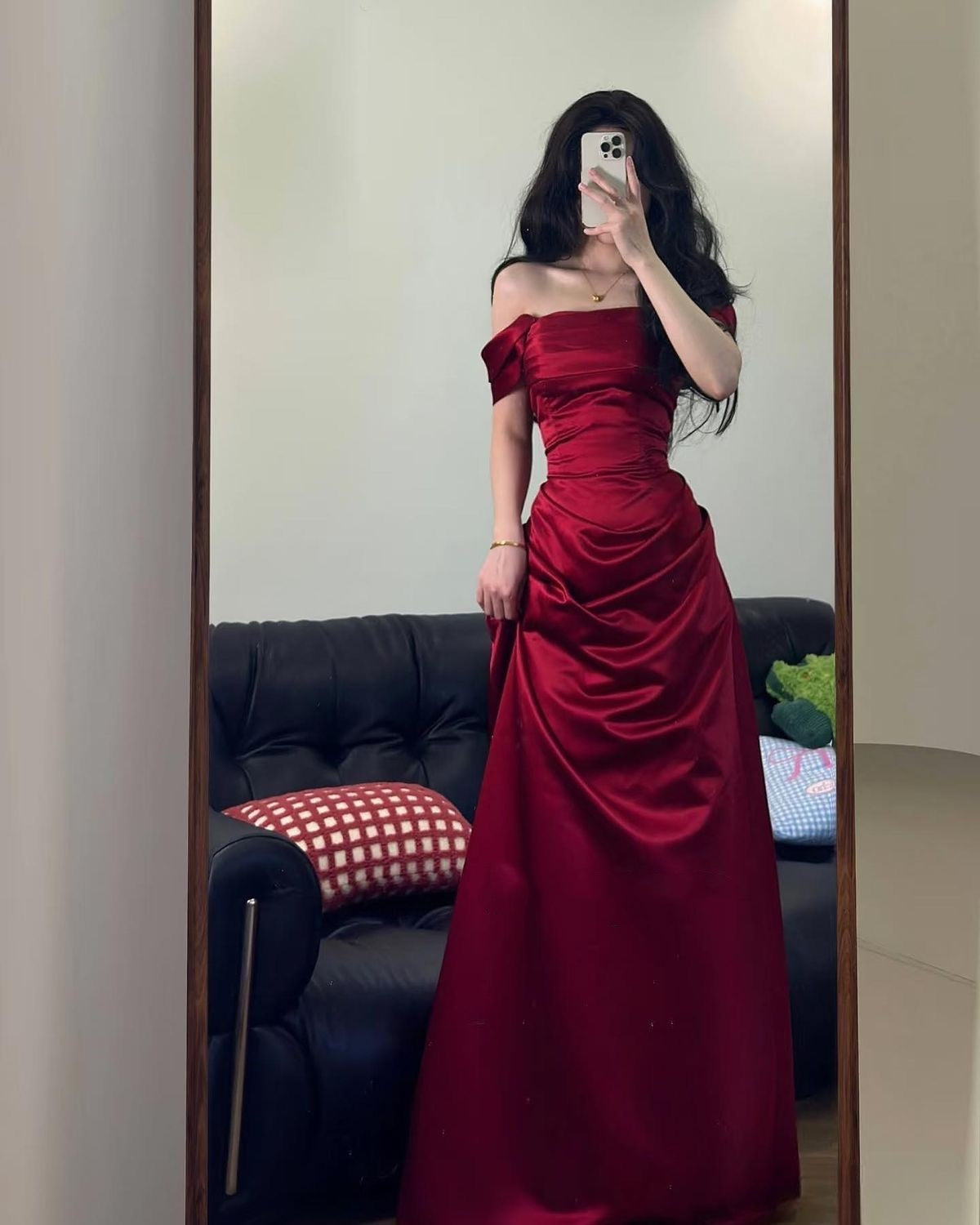 Timeless Mermaid Off The Shoulder Burgundy Satin Long Prom Dress Inspiration Party Formal Prom Dresses RB742