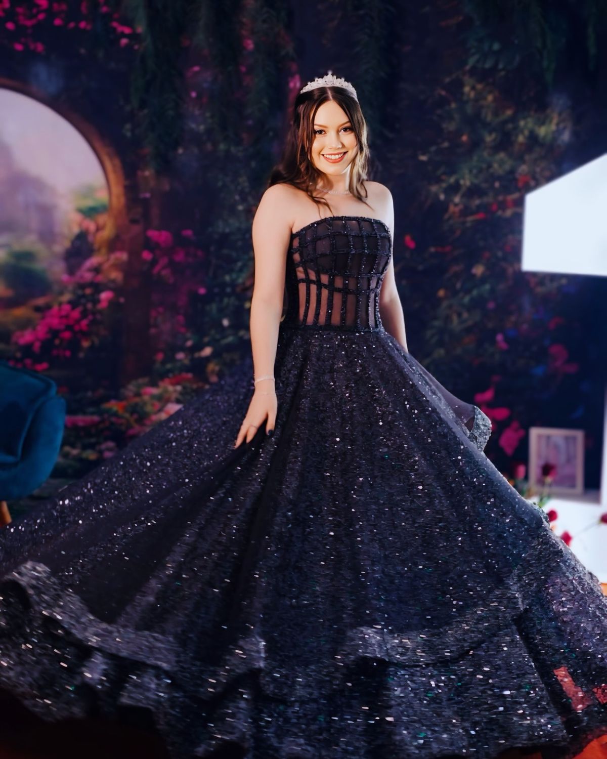 Timeless Ball Gown Strapless Sequins Navy Blue Long Prom Dress Inspiration Party Formal Prom Dresses RB744